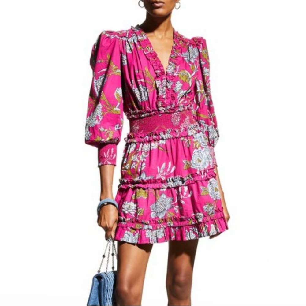 Anthropologie Love the Label Dress Wanda print in fuscia, size medium.